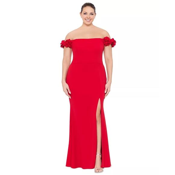 Xscape Off-the-Shoulder Scuba Crepe Gown Dress Sleeveless Red Plus Size 18W NWT - Picture 1 of 12